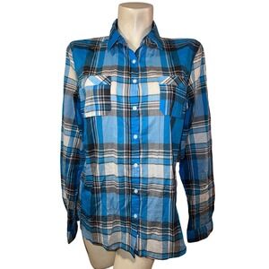 Aeropostale Top Women's Size XL Blue Plaid Long Sleeve Button Up Shirt Casual
